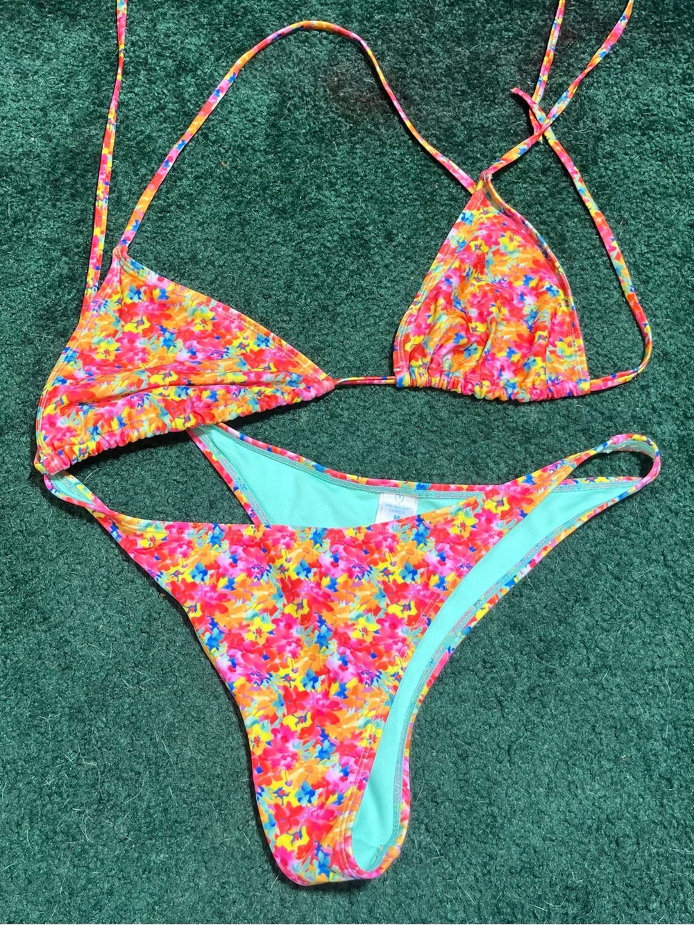 Primark Multicolor Floral Tie Bikini Set - Pink Orange Yellow Blue